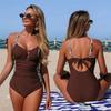 2026 Solid Patchwork Swimwear Women Beach Hollowed One Piece Swimsuit Femal Summer Straps Monokini Lady Bathing Suit