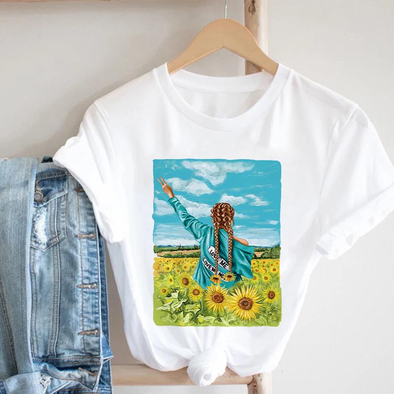 Women Black T Shirt Graphic 2025 Cool Girl Print 90S Fashion Tshirt Female Clothes Short Sleeve Kawaii Tops Tee Ladies T-Shirt