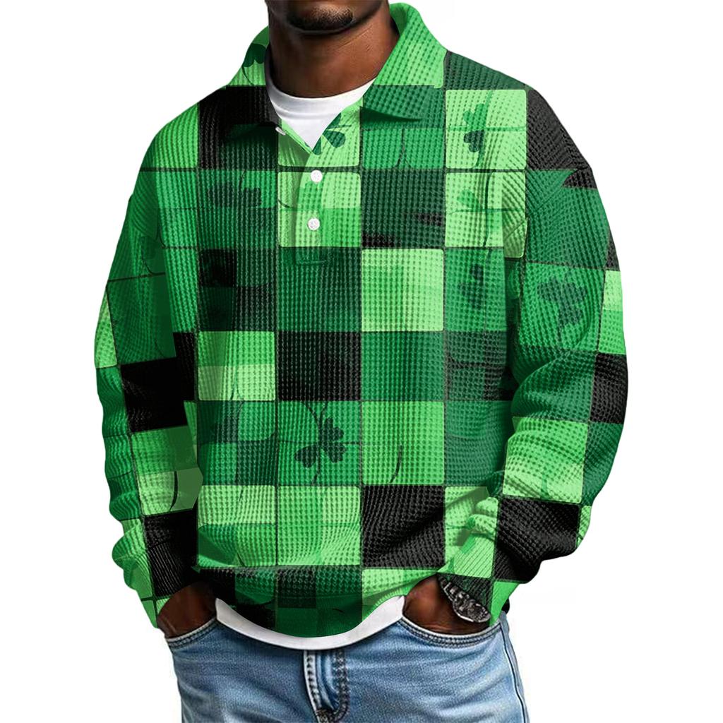 Pánská ležérní košile s krátkým rukávem, ležérní, na Svátek svatého Patrika, letní, jarní, s límcem, na knoflíky