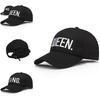 Premium Black Queen/king Baseball Cap With Hip Hop Letter Print For Couples