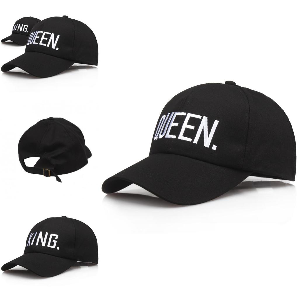 Premium Black Queen/king Baseball Cap With Hip Hop Letter Print For Couples