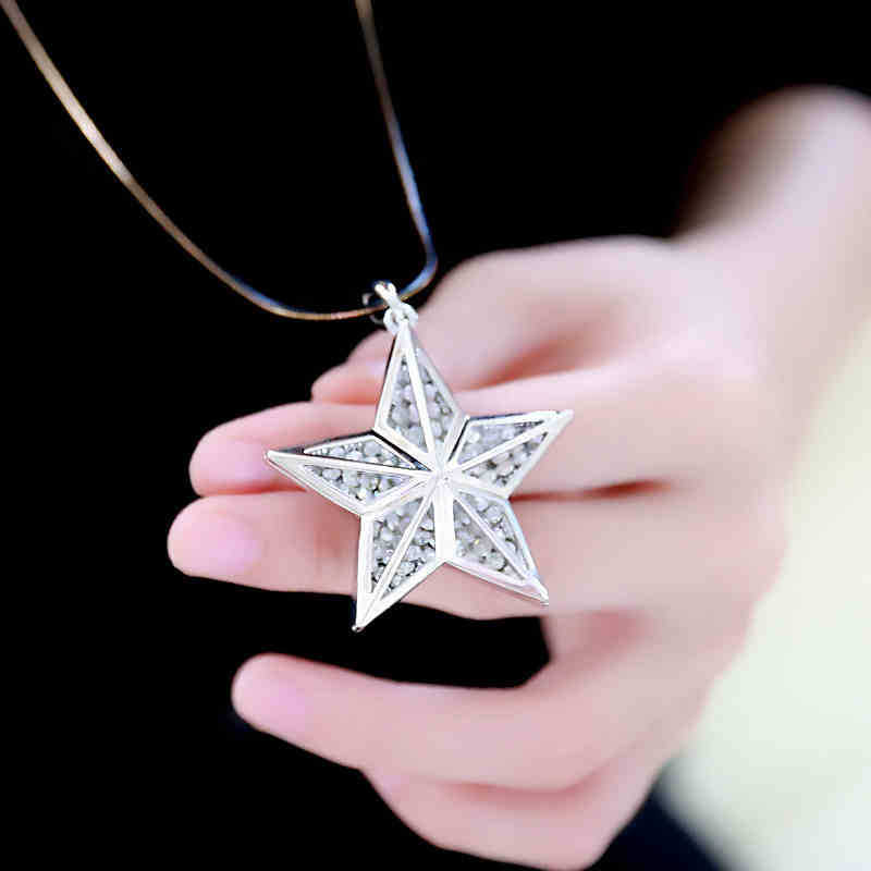 

Fashion Punk Style Star Choker Necklaces for Women Black Color Chain Long Necklace Pendant Jewelry Accessories серебряный