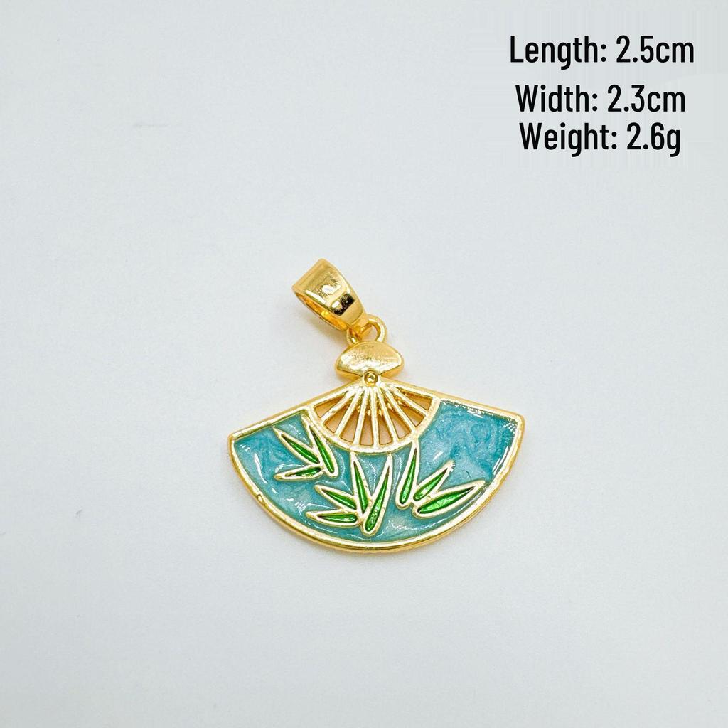 Drip Oil & Tassel Fan Pendant Necklace - Copper-Plated Gold DIY Jewelry Accessory