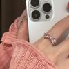 Stylish Bow Pink Knot Adjustable Open Ring For Women With Dazzling Gemstones Zirconia