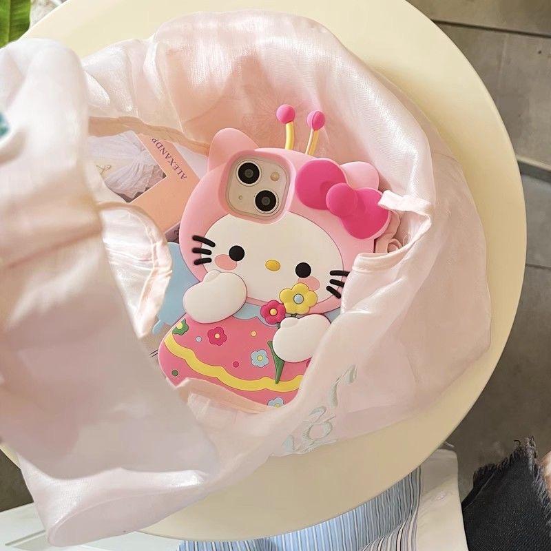 Sweet Flower Hello Kitty 3D Cartoon Silicon Soft Phone Case for iPhone 16 15 Pro Max 14 Plus 12 Pro 13 Mini 11 X XS XR 7 8 SE