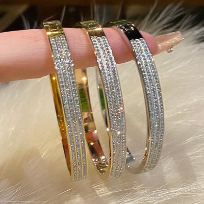 Licht Luxus Temperament Drei Schicht Zirkon Armband Öffnung Armreifen Für Frauen Schmuck Party Zubehör Geschenke