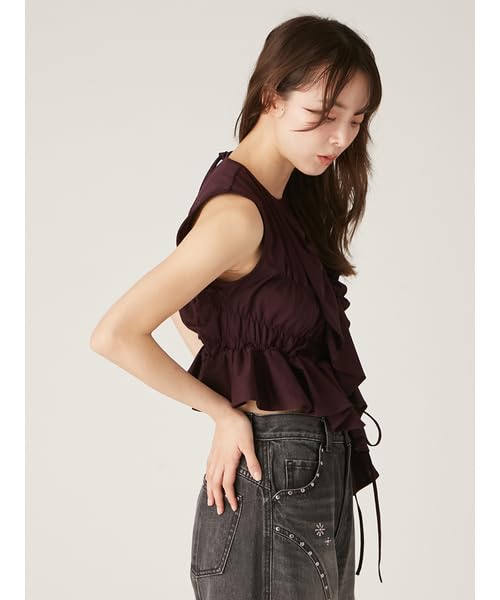 Lily Brown Asymmetrical Frill Cut Top DBRW Women's (LWCT252004)