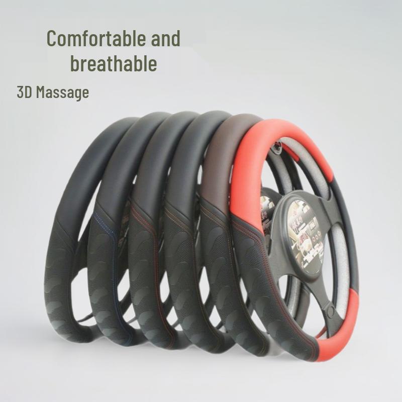 3D Embossed Steering Wheel Cover - Business Style, Comfortable, Breathable, Year-Round Massage for Cars