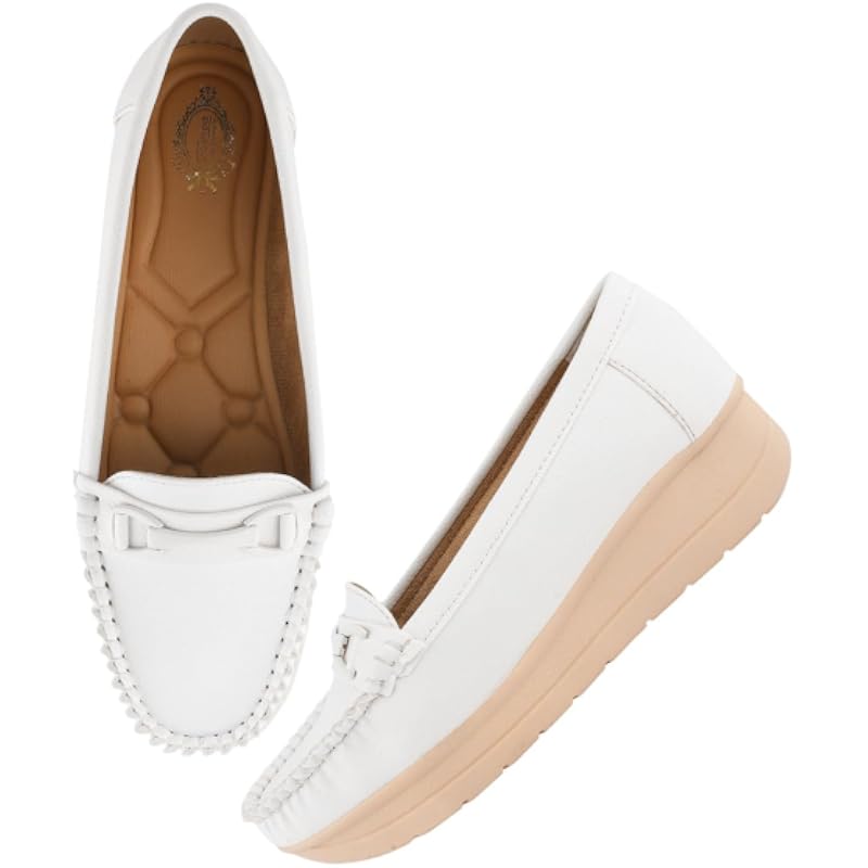Shoetopai Women'S White Comfort Loafers Soft Faux Leather Slip-On Shoes With Cushioned Sole, Casual Footwear Eu39