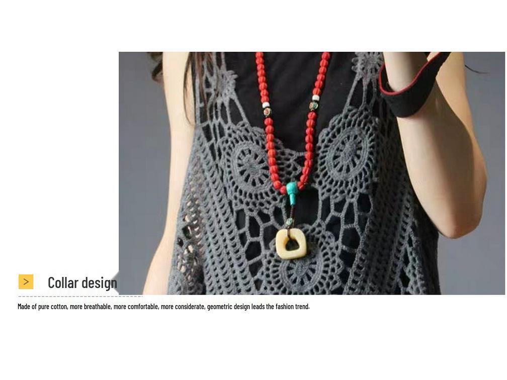 Women's Long Crochet Khaki Vest - Retro Loose Summer Waistcoat