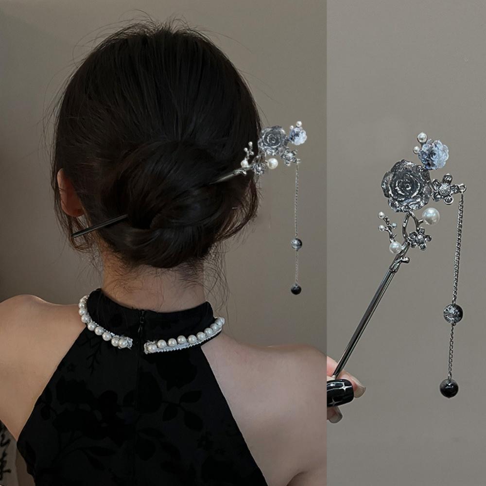 Vintage Metal Hair Stick Tassel Hairpins Forks For Women Girls Black Beads Hair Pins New Chinese Hanfu Hair Jewelry Accessories