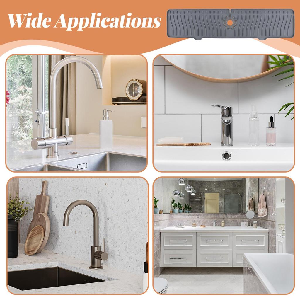 Kitchen Sink Splash Guard, Faucet Handle Drip Catcher Mat, Draining Mat behind Faucet, Water