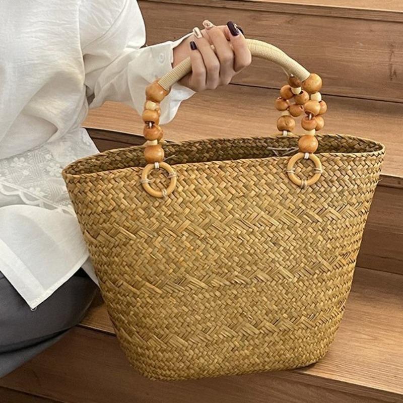 Straw Retro Large-capacity Handbag Woven Commuter Hundred Tower Tote Bag Seaside Vacation One Shoulder Handbag Women's Bag