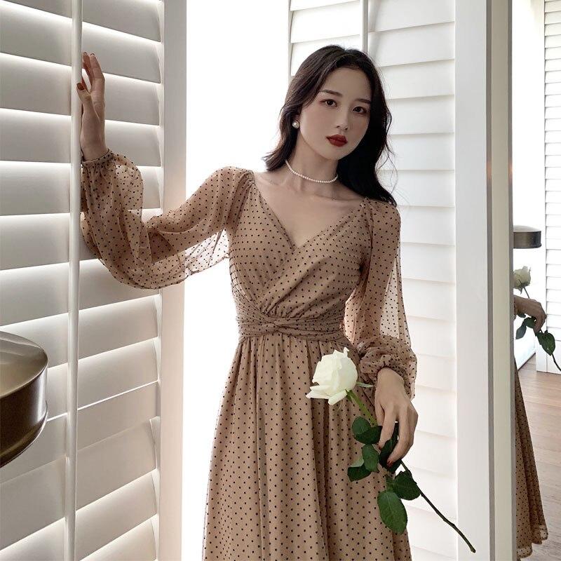 Beautiful Fashion Designer Long Dress Shop Korean Style One Piece Dress  Cheap Sale Long Sleeved Knitted