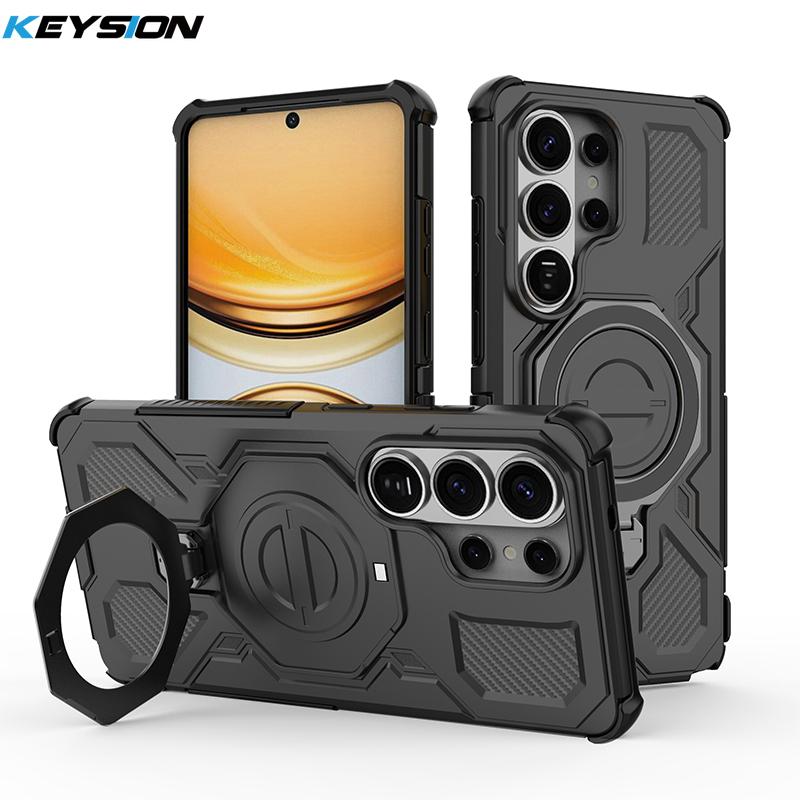 KEYSION Shockproof Magnetic Case for Samsung S26 Ultra 5G Upright Live Metal Ring Stand Phone Back Cover for Galaxy S26 S26+Plus