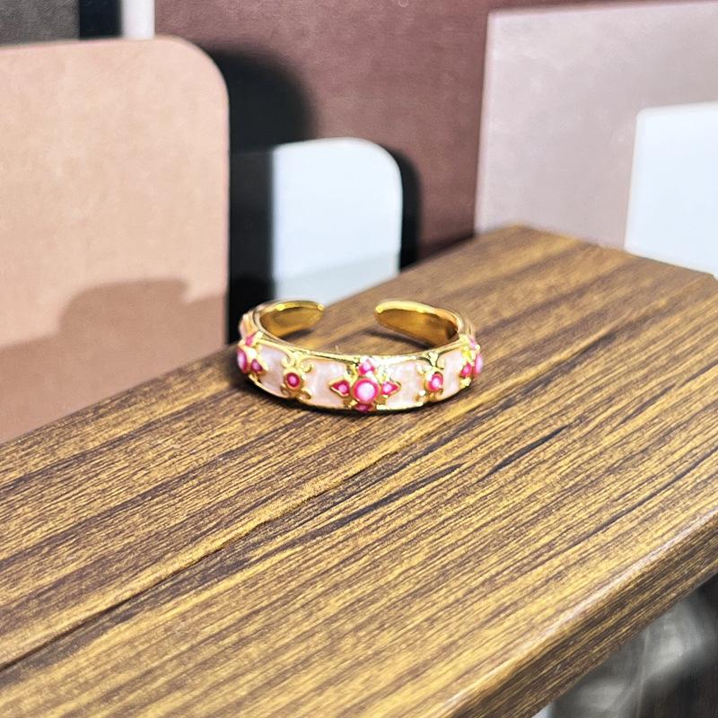 2026 Sweet and Cool Colorful Drip Glaze Temperament Court Style Retro Ring Female Flower Niche Ring