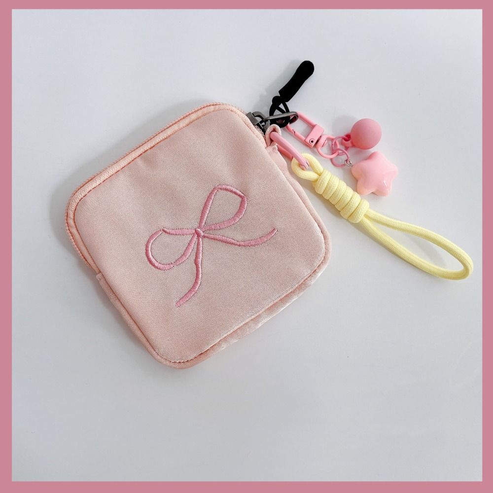 Portable Cute Zero Wallet Bowknot Cosmetic Bag Multifunctional Sanitary Napkin Storage Bag  Women