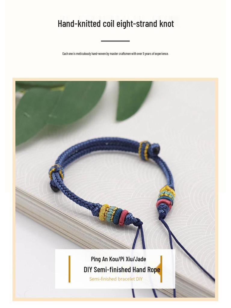 DIY Eight-Strand Knot Red Rope Bracelet - Threadable with Beads and Peace Buckle, National Style, Couple Design