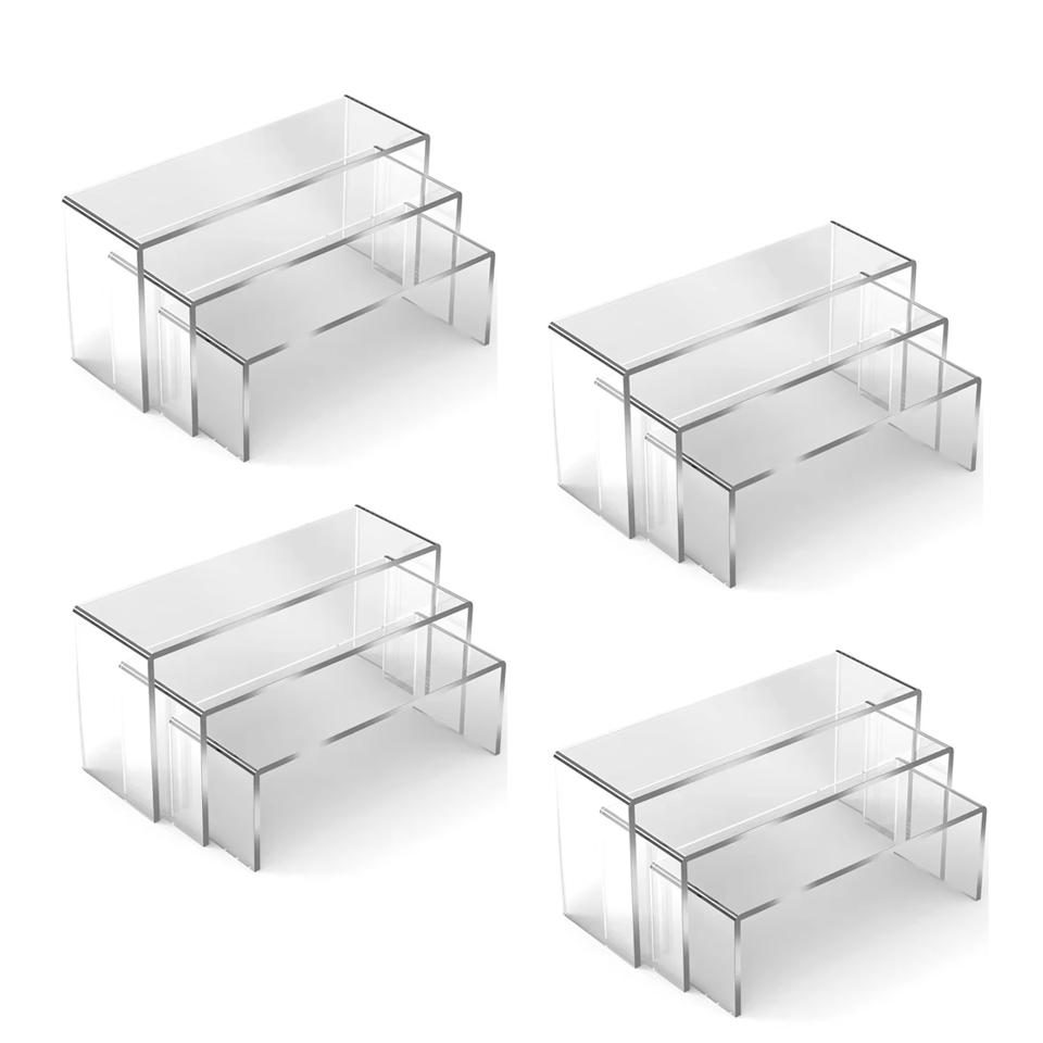Acrylic Display Risers,Clear Rectangular Tabletop Display Stand for Amiibo Funko POP Figures,Collectibles Jewelry Food Cupcake