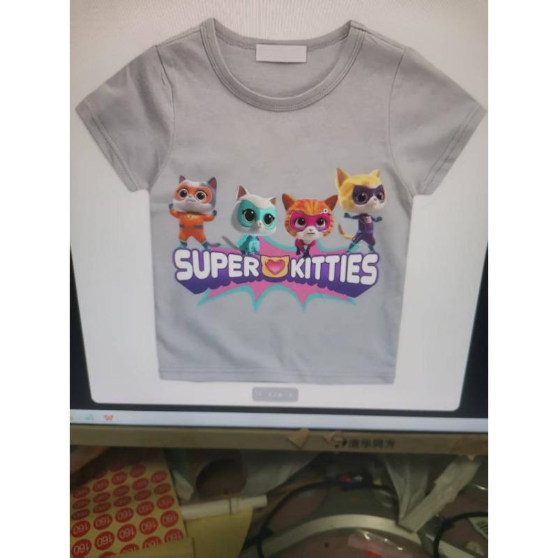 SuperKitties kreslený potisk letní 100% čistá bavlna s krátkým rukávem ležérní top