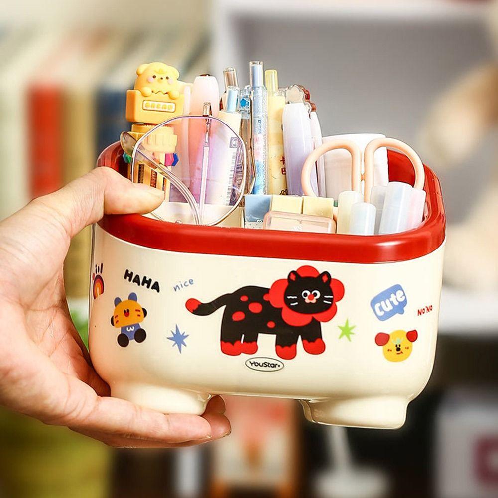 Cartoon Pattern Penholder Large Capacity Stationery Box Cute Table Storage Box