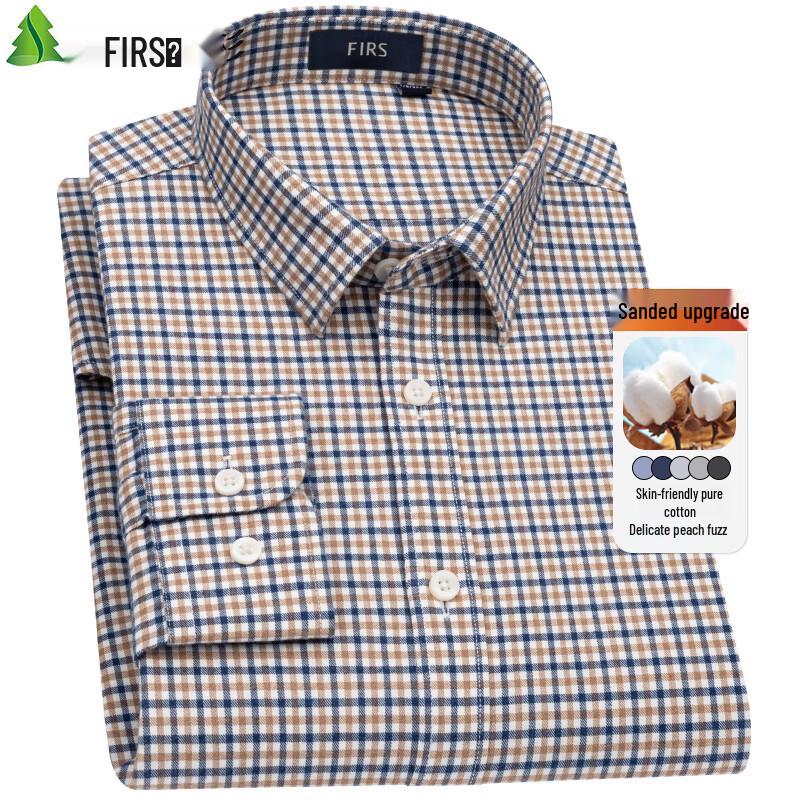 FIRS Men's Double-Brushed Cotton Long-Sleeve Casual Business Shirt