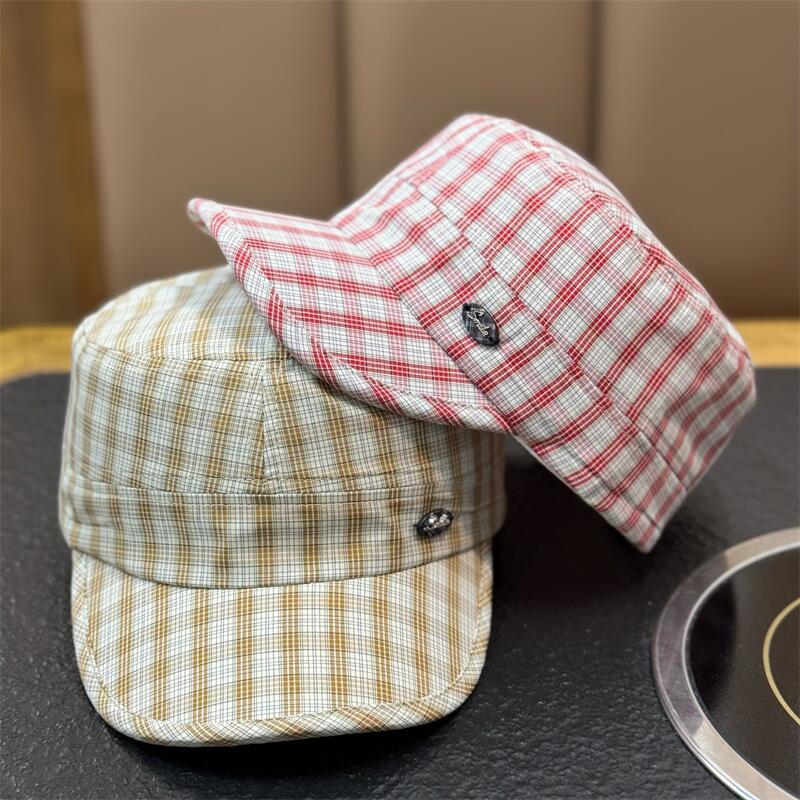 New Thin Plaid Flat Top Beret Hat Women Vintage Newsboy Cap Luxury Casual All-match Painter Hat