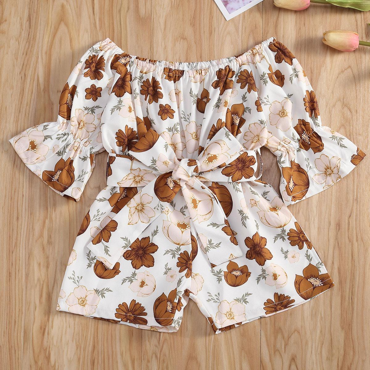 

Детский комбинезон с открытыми плечами, одежда с цветочным принтом, летние боди в повседневном стиле