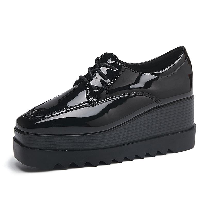 2025 Autumn Thick-soled Muffin Shoes  Mouth Square Head Lace-up Heightening Waterproof Table Slope Heel Single Shoes HZB-763-28