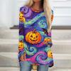 Women's Halloween Printed Long Sleeve Round Neck T-Shirt Mid-Length Casual Top