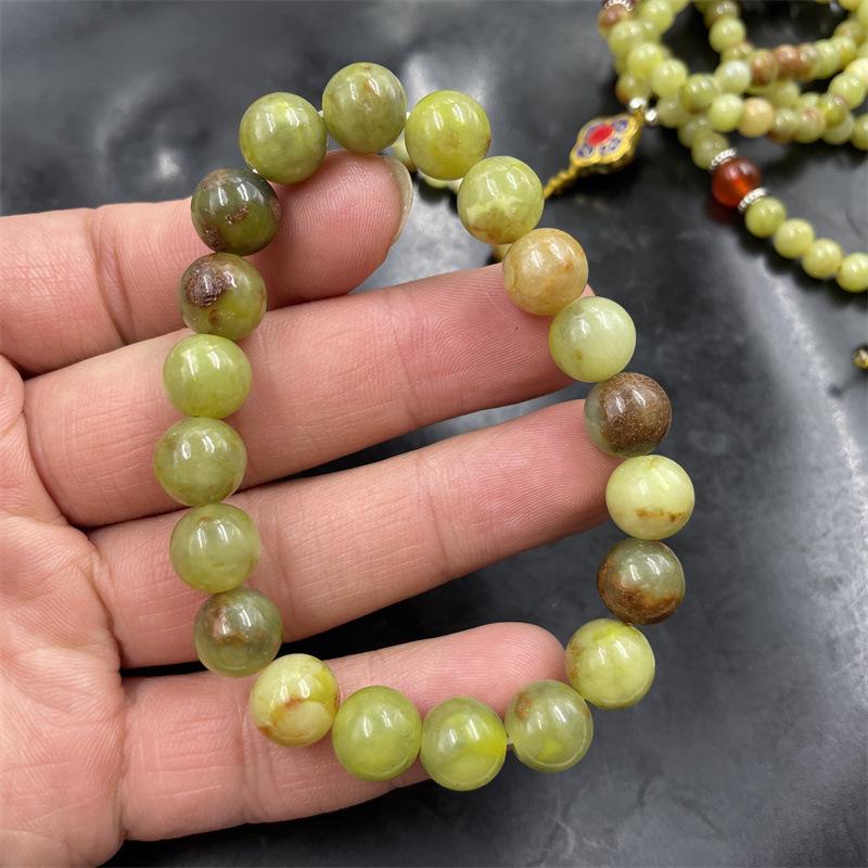 Xiuyan Jade Bead Bracelet: 108 Natural Saffron Jade Beads Buddhist Prayer Sweater Chain