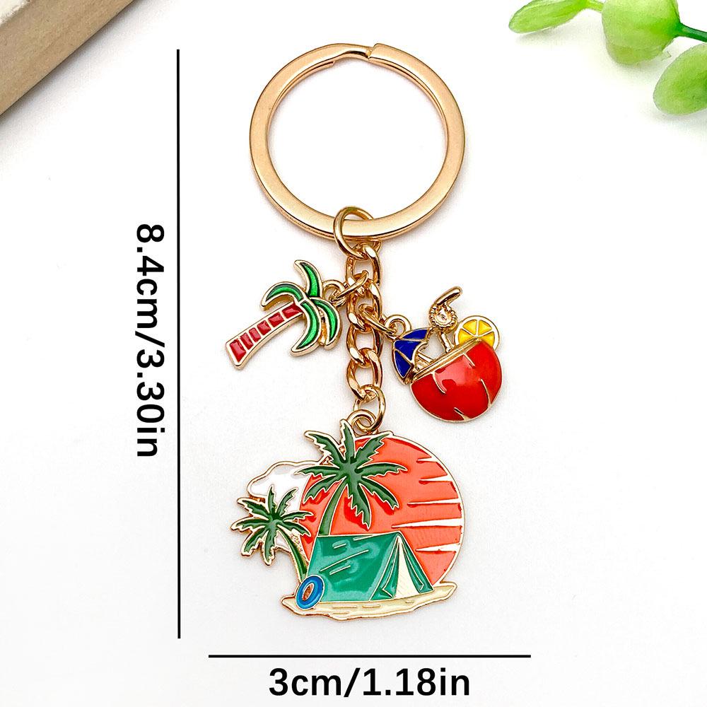 

Camping Scenery Keychain: Coconut Tree, Tent & Green Clouds Zinc Alloy Pendant