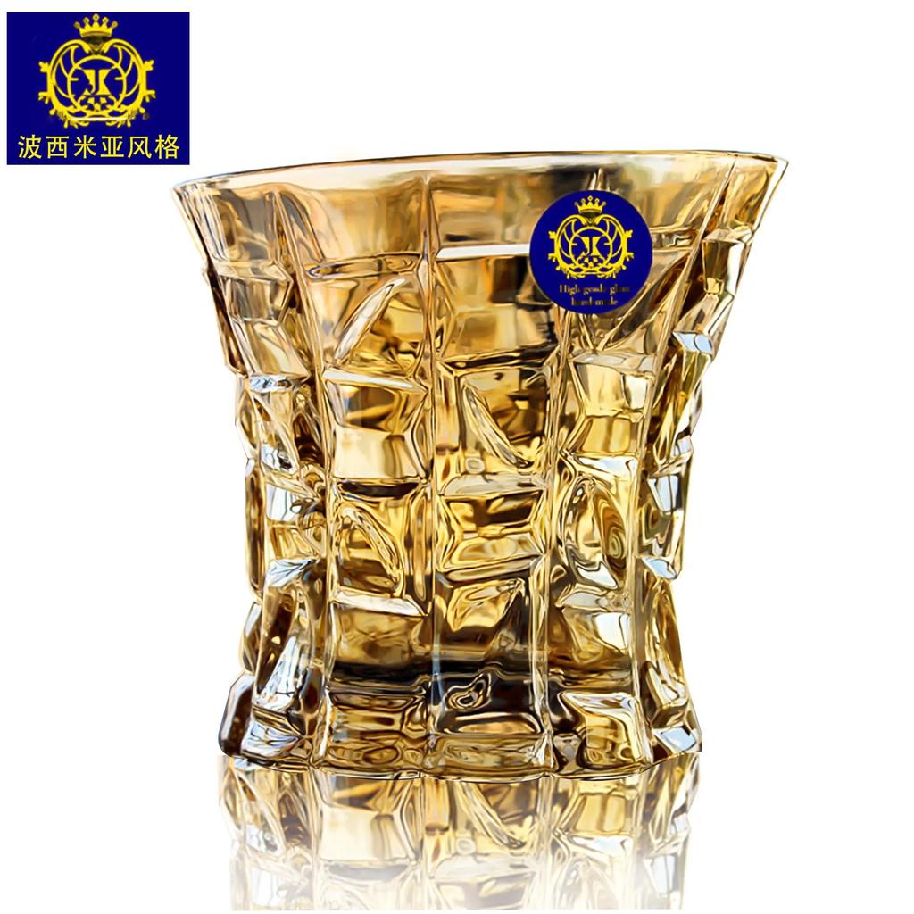 BEPAN European-Style Household Wine Glass Large Crystal Glass Whiskey Cup Gold-Plated Distilled Beverage Brandy Beer Tea Cup