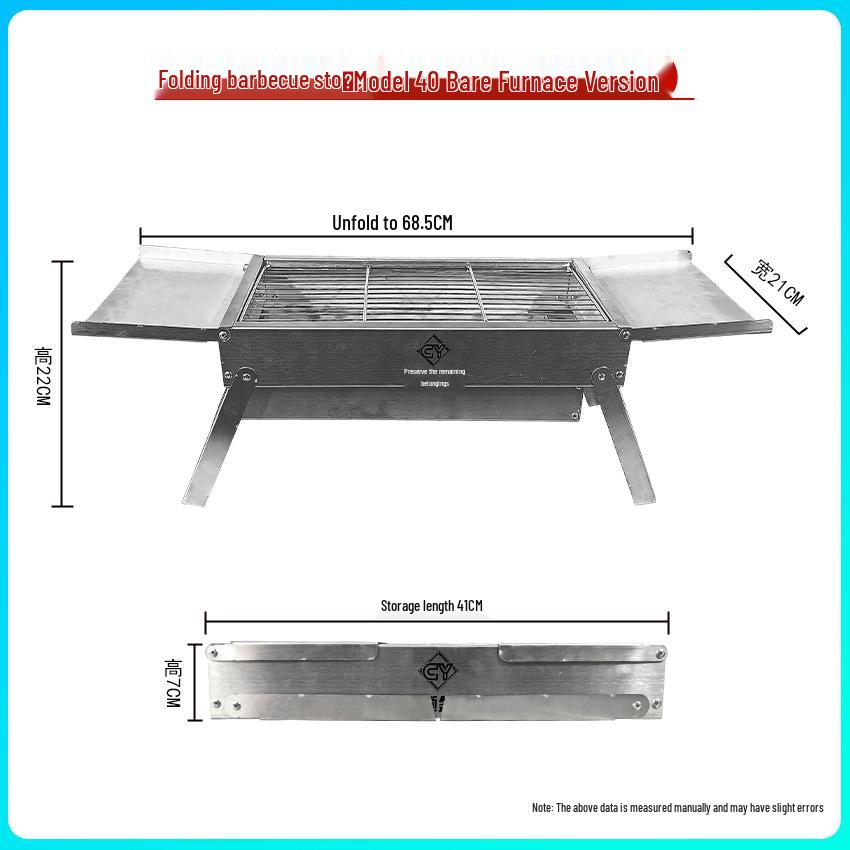 Heavy-Duty Stainless Steel Folding Charcoal BBQ Grill - Portable Outdoor Full Set