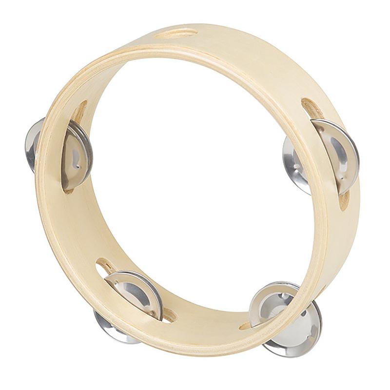 6 Inch Handbell Tambourine Metal Wooden Rattle Ball Percussion Hand Party