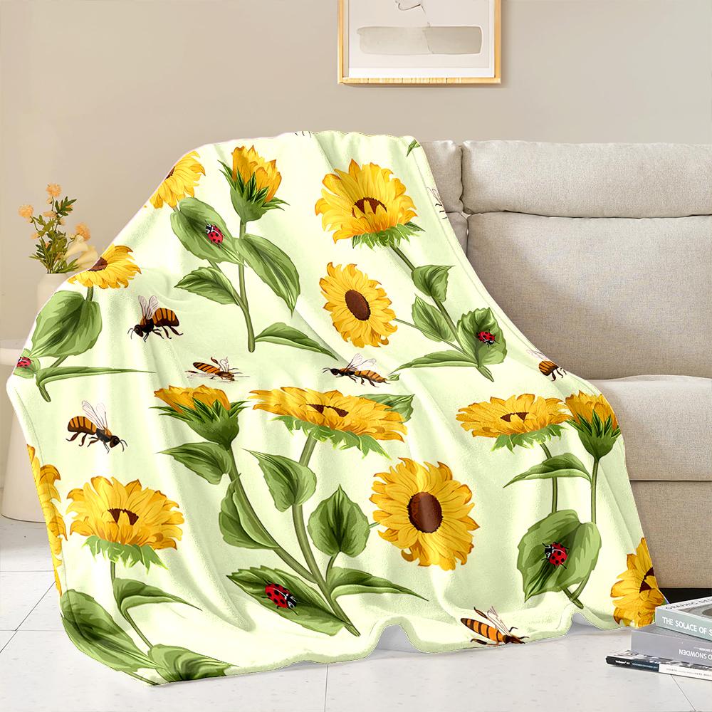 

3D Beautiful Sunflower Soft Flannel Blanket for Bed Bedroom Sofa Picnic, Throw Blanket for Cover Outdoor Leisure Trip Office Nap 75x90cm