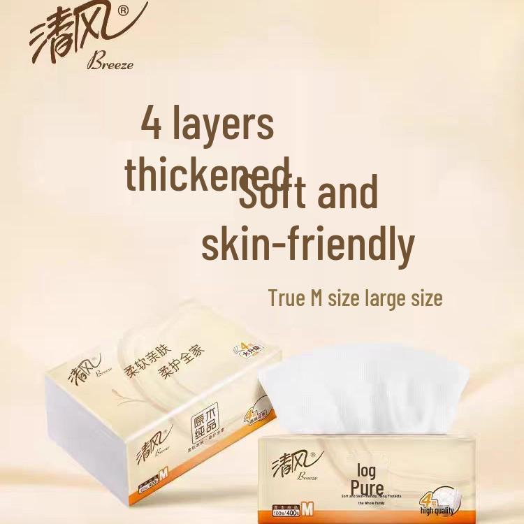 Gentle Breeze Pure Wood 4-Ply Facial Tissues, 100 Sheets/Pack, 6-Pack Bundle, M Size Napkins, BR62MC