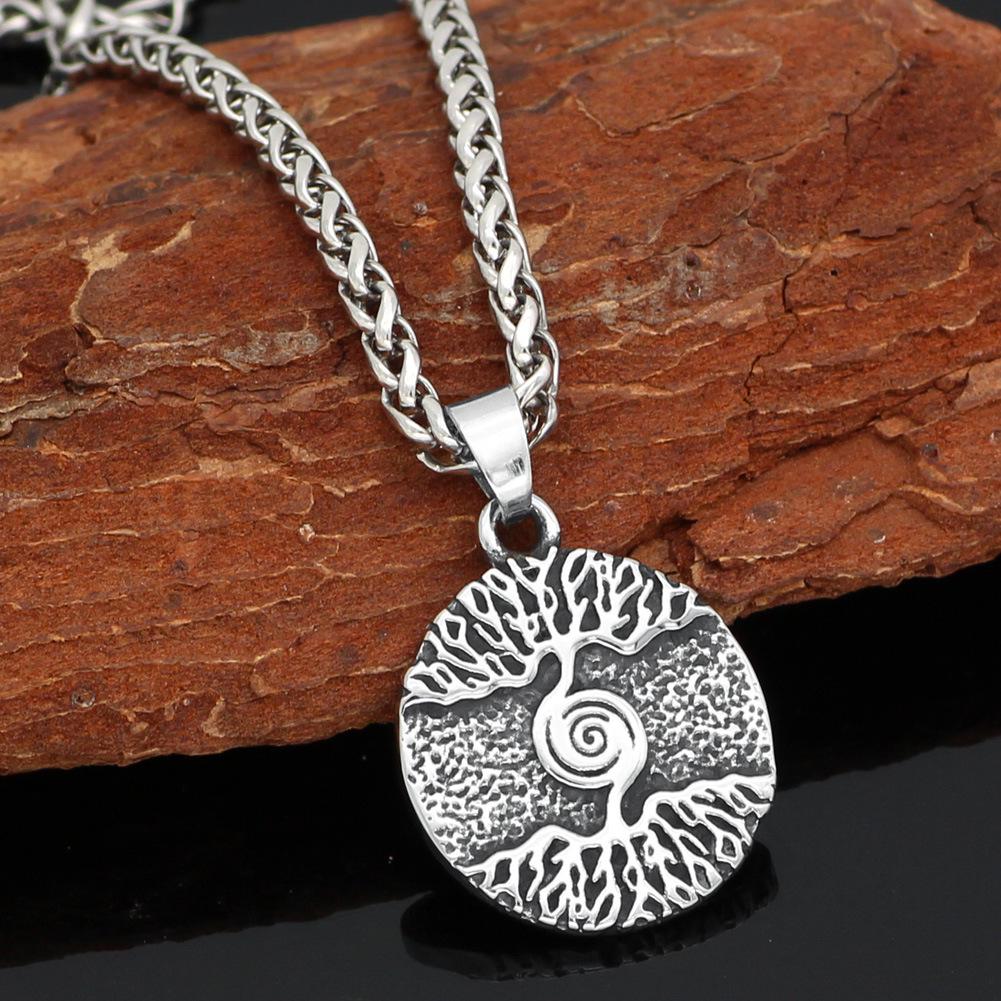Nordic Viking Tree of Life Pendant Necklace - Titanium Steel, Unisex, Long Style