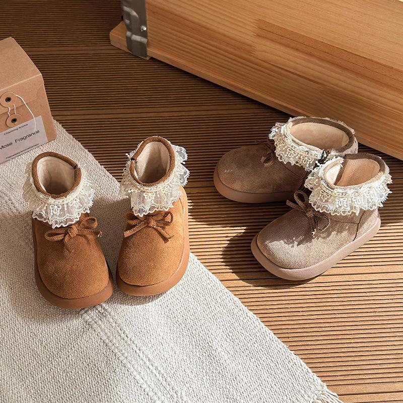 Korean-style girls' plush bow short boots, new autumn and winter children's shoes, girls' princess cotton shoes, baby shoes