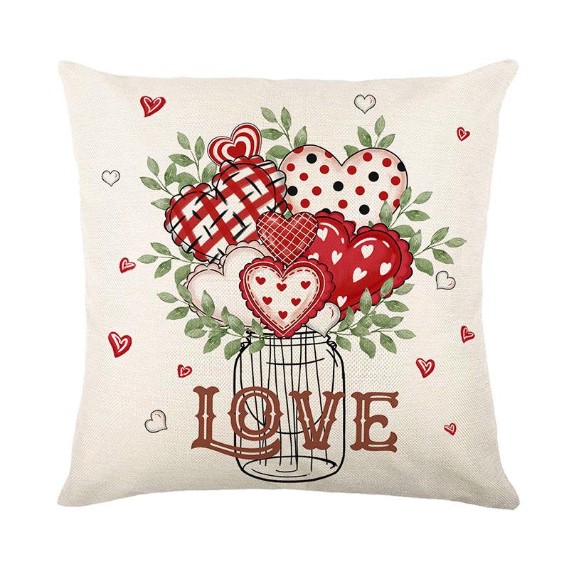 

New Pillowcase Valentine s Day Living Room Sofa Cushion Cover Linen Printed Plaid Home Decoration Pillow 45 * 45CM (excluding pillow core)