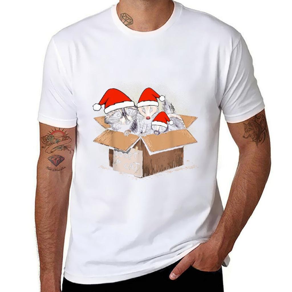 Santa Funny Unisex Unisex Kid Christmas Art Box Raccoon Opossum Skunk Gift Vintage Tshirt Casual All Match Short Sleeve Tshirt