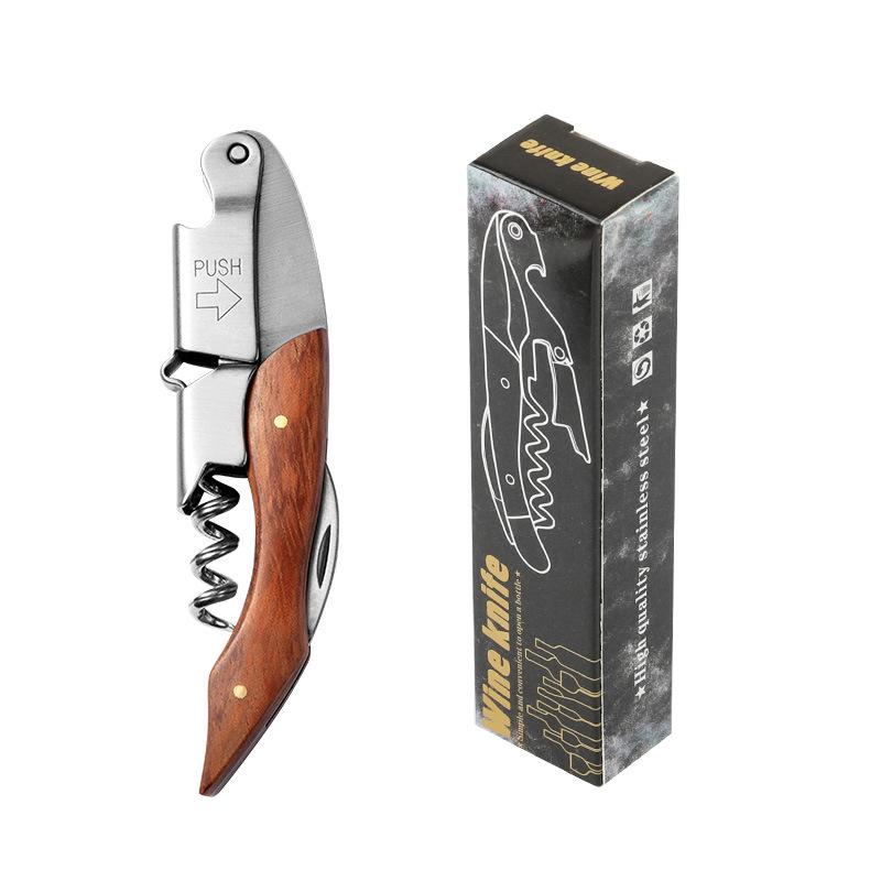 Stainless Steel Corkscrew Wine Key Beer Bottle Opener Foil Cutter Wood Handle Openers Waiters Wine Knife Corkscrews Sommelier