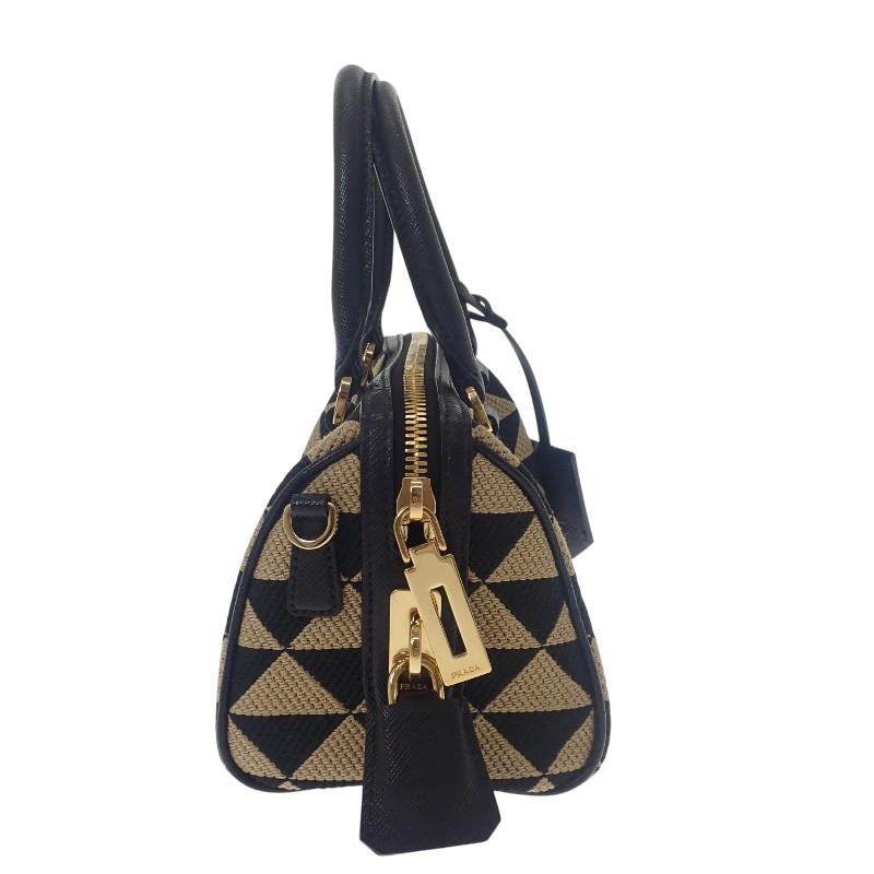 PRADA  1BB846 2WAY bag black/beige polyester/Safiano Women