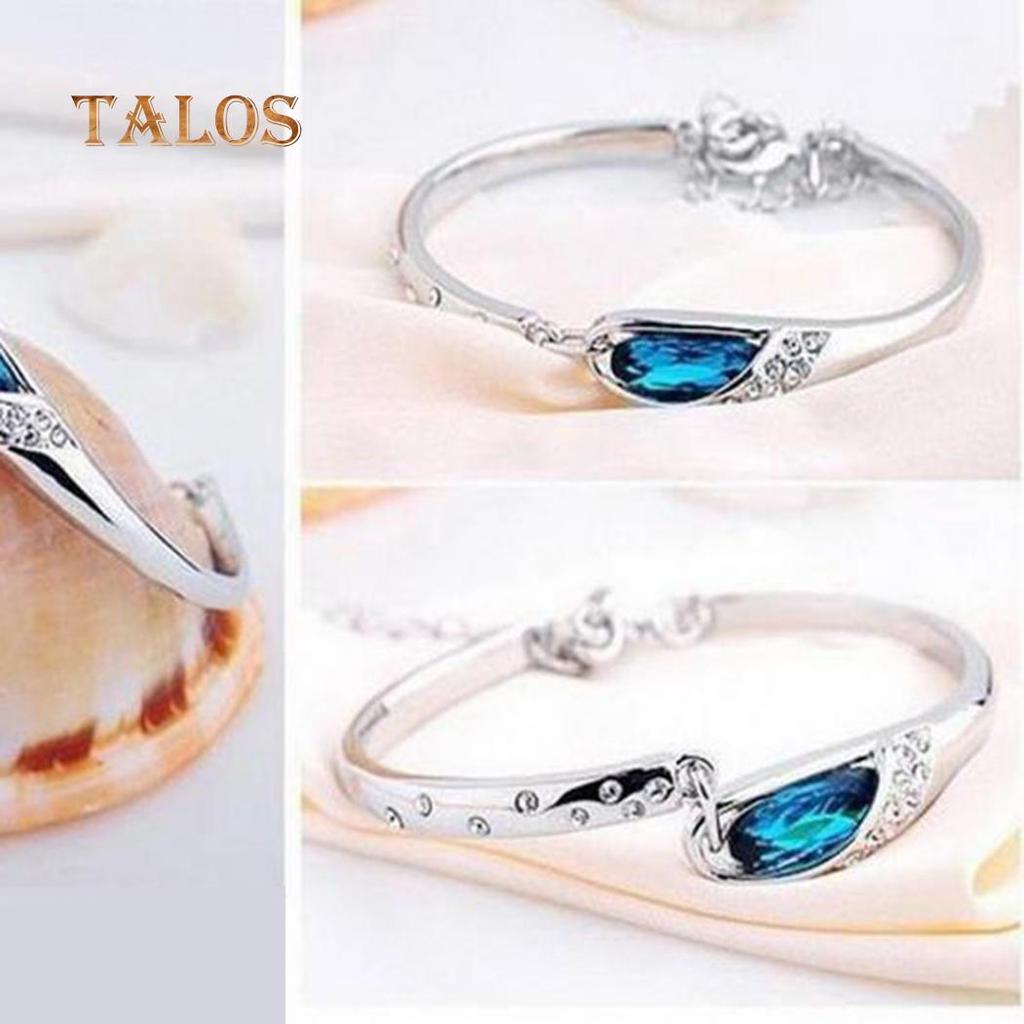 Fashion Lady Silvery Colory Color Metal Chain Bracelet Charm Cuff Peacock Blue Bangle Trinket