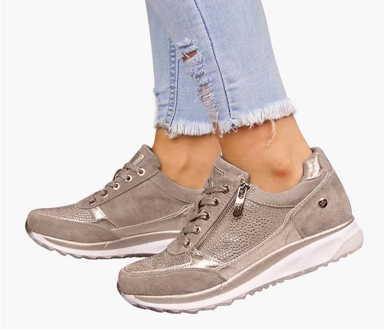 Große Größe Strass Schnürer Casual Damen Muffinsohle Einzelne Schuhe Overalls Runde Zehenpartie Mittlerer Absatz Reißverschlussschuhe