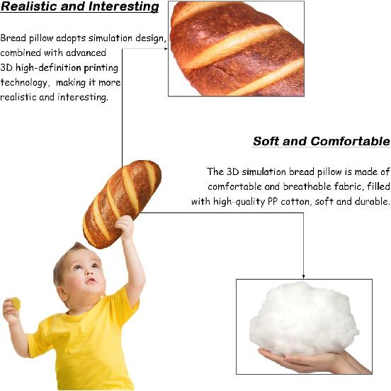 zhidiloveyou Bread Pillow Funny Stuffed Bread Shaped Pillow Toy Gift for Kids Adults, 15.7 in