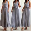 European & American Women's Sleeveless Vest and Pleated Long Sleeve Two-Piece Summer Set