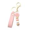 Aesthetic Key Ring Silicone Flower Keychain with Faux Leather Wristlet, Car Lanyard Pendant, Handbag Backpack Charm Wood Beads Bead Wristlet