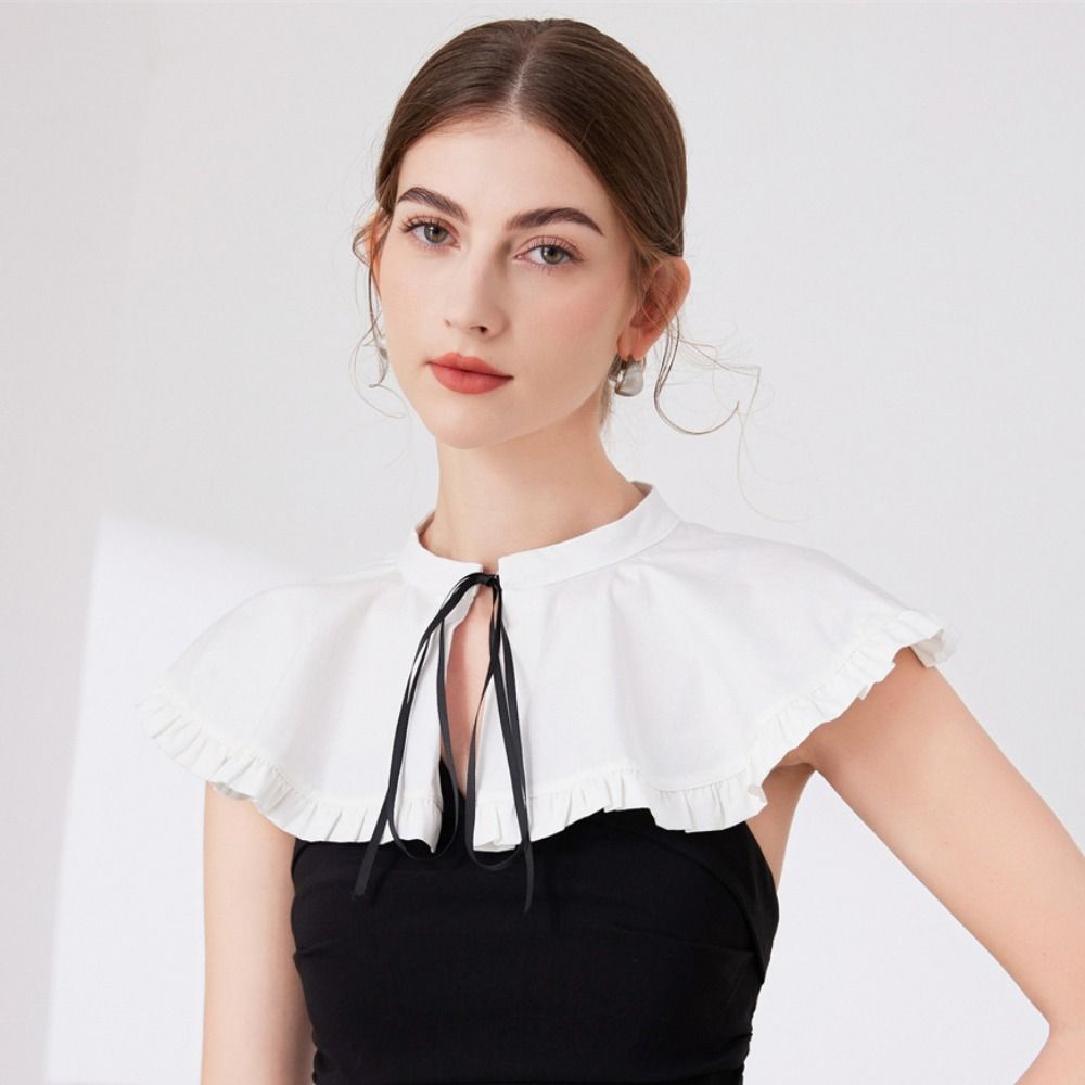 Ribbon Decoration Ruffled Shawl Bowknot Blouse Shoulders Fake Collar  Clothes Accessory