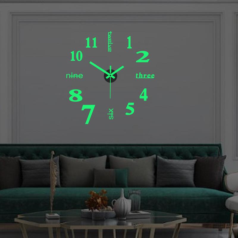 Creative Luminous Simple Silent Wall Clock DIY Living Room Study Decorative Clock Digital Clock Mirror Wall Sticker Clock